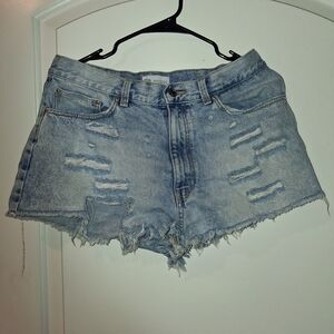 Zara Light Blue Distressed Jean Shorts